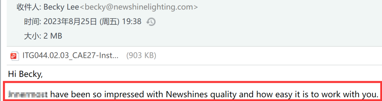 20230825 New Shine Lighting customer feedback Newshine quality