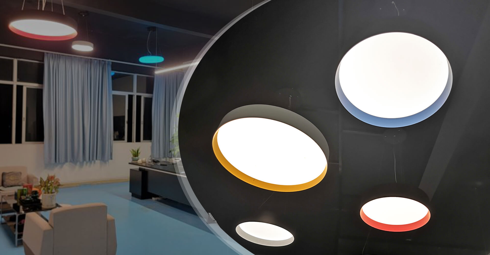 New Shine Lighting round ceiling mounted luminaires with two-color design
